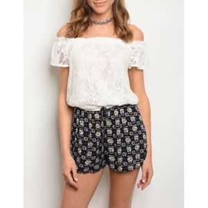 Ivory lace and navy romper